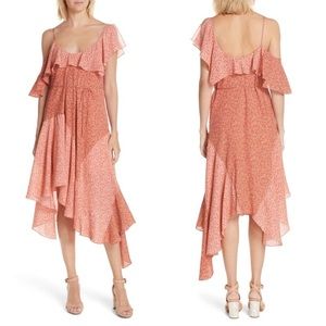NWT Joie 100% Silk Asymmetrical Dress Floral Off Shoulder Flowy Feminine XS